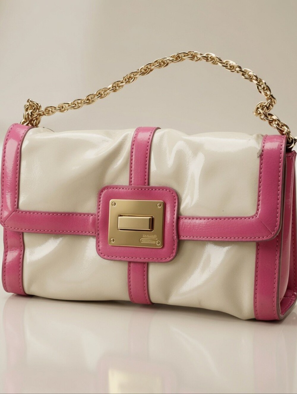 Merona NWOT Pink and White Vinyl-like Shoulder Strap Purse/Clutch